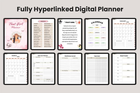 2025 That Girl Digital Planner Canva, Fully Hyperlinked Digital Planner - Image 2