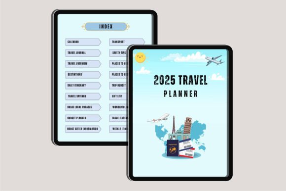 2025 Travel Digital Planner Canva, Fully Hyperlinked Digital Planner - Image 3